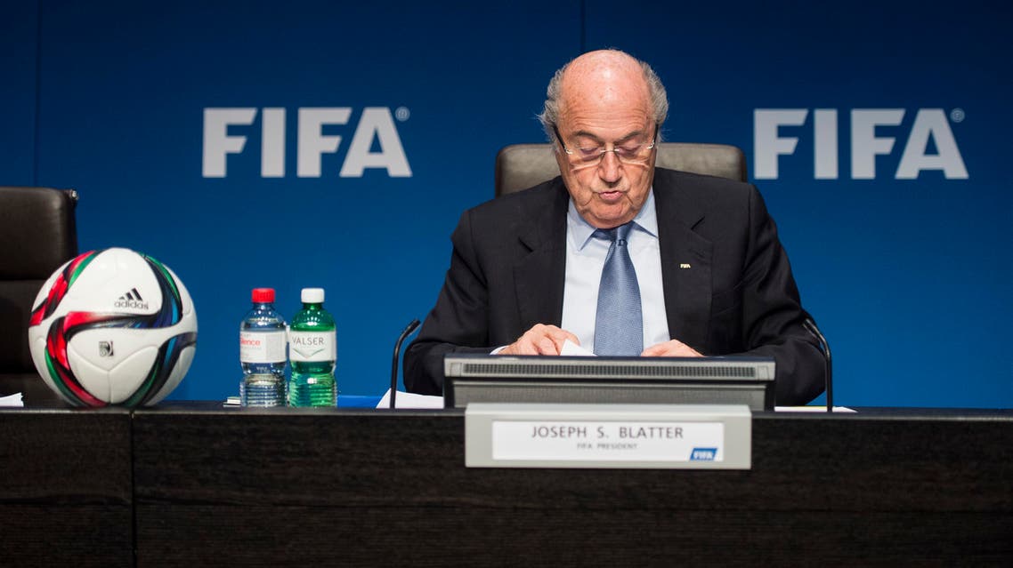 FIFA President Joseph Blatter speaks to journalists following the FIFA Executive Committee meeting in Zurich, Switzerland, on Friday, March 20, 2015.AP