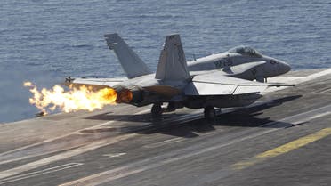 A U.S. A F/A-18C Hornet takes off the USS Theodore Roosevelt (CVN-71), deployed in the region to act as a platform to strike key positions taken over by the ISIS. (File: Reuters)