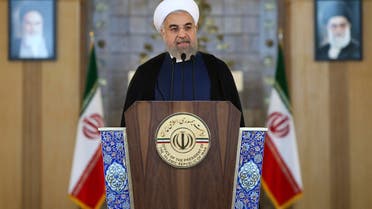 Iran's President Hassan Rouhani addresses the nation in a televised speech after a nuclear agreement was announced in Vienna, in Tehran, Iran, Tuesday, July 14, 2015. Rouhani said "a new chapter" has begun in his nation's relations with the world. He maintained that Iran had never sought to build a bomb, an assertion the U.S. and its partners have long disputed. (AP Photo/Ebrahim Noroozi)