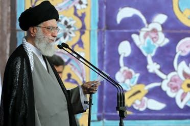 Supreme Leader Ayatollah Ali Khamenei delivers his sermon during the Eid al-Fitr prayer at the Imam Khomeini Grand Mosque in Tehran, Iran. (AP)