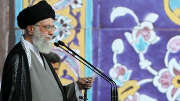 Supreme Leader Ayatollah Ali Khamenei delivers his sermon during the Eid al-Fitr prayer at the Imam Khomeini Grand Mosque in Tehran, Iran. (AP)