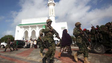 Soldiers serving in the African Union Mission in Somalia (AMISOM) patrol outside a Mosque during Eid al-Fitr prayers. (File: Reuters)