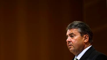 Sigmar Gabriel, Chairman of the Social Democratic Party, SPD, and Germany's Vice Chancellor and Economy Minister attends a news conference following a board meeting at the headquarters in Berlin, Monday, July 6, 2015. 