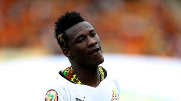 Ghana's Asamoah Gyan is seen during their African Cup of Nations quarter final soccer match with Guinea at the Estadio De Malabo, Equatorial Guinea, Sunday, Feb. 1, 2015. (AP) 