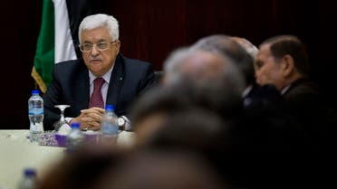 Palestinian President Mahmoud Abbas heads the Palestine Liberation Organization (PLO) Executive Committee meeting at the Palestinian Authority headquarters, in the West Bank city of Ramallah, Monday, June 22, 2015. (APP 