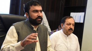 Balochistan Home Minister Sarfaraz Bugti addresses a press conference in Quetta on Sunday.  Express 