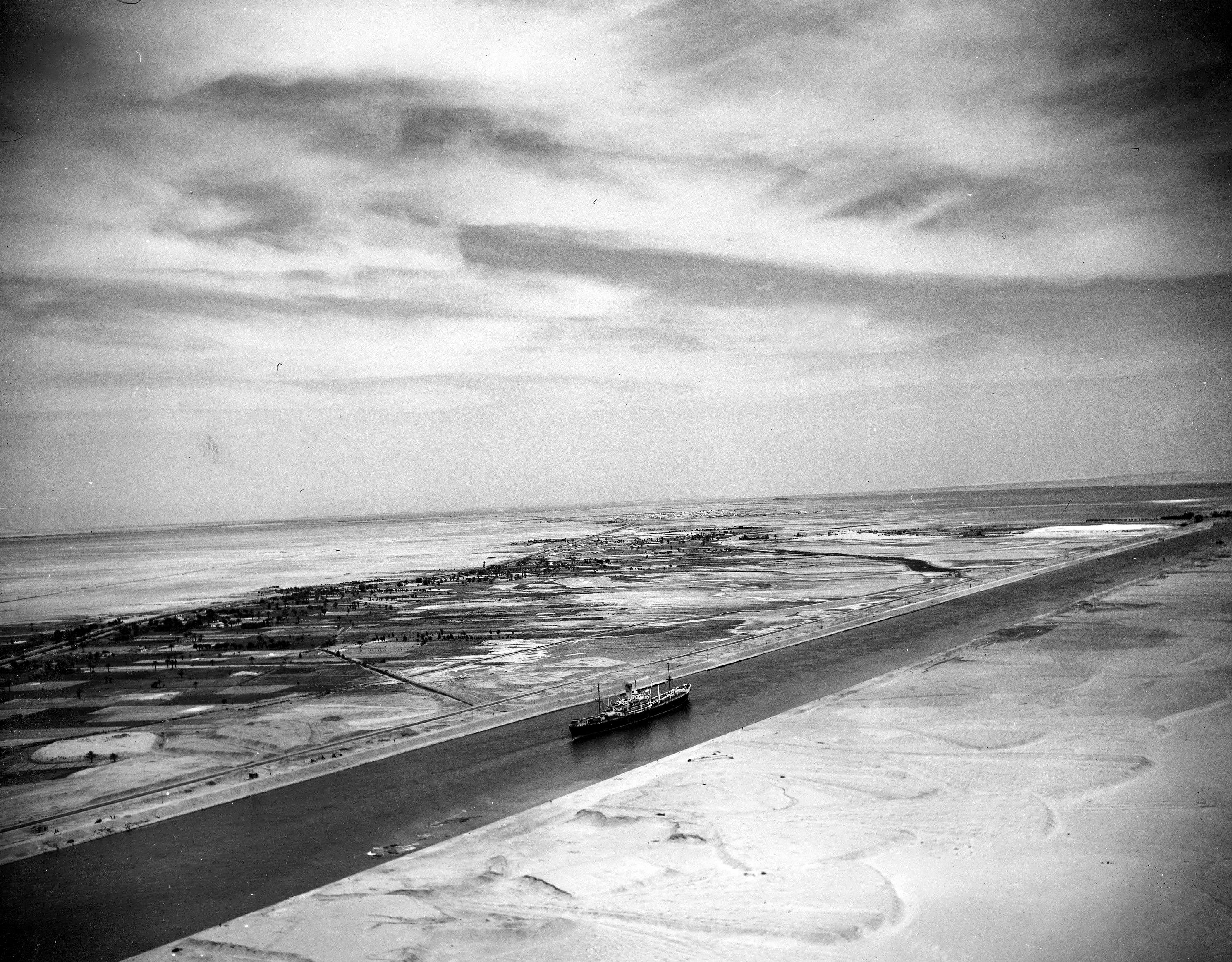 This May 26, 1953 file photo shows an aerial view of the Suez Canal Zone near Ismailia, Egypt. (AP)