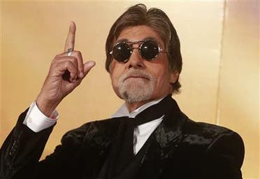 Indian Bollywood superstar Amitabh Bachchan gestures during the trailer launch of his film “Shamitabh” in Mumbai, India, 2015. (AP)