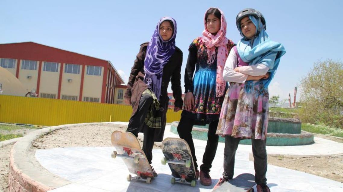 three young Afghan girls pose with their skateboards in Afghanistan. Skateistan, a program founded in 2009, has used the fun of skateboarding to promote education and leadership skills. The program will be highlighted in a new United Nations social media campaign spotlighting 17 stories of survival and humanitarian activism in conflict-torn and disaster-hit countries 