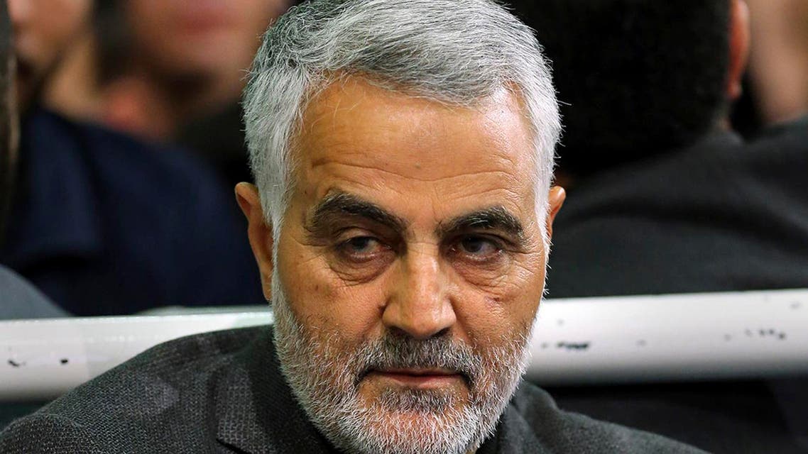 FILE - In this Friday, March 27, 2015 file photo released by an official website of the office of the Iranian supreme leader, commander of Iran's Quds Force, Qassem Soleimani, sits in a religious ceremony at a mosque in the residence of Supreme Leader Ayatollah Ali Khamenei, in Tehran, Iran. The chief of an elite unit in Iran's Revolutionary Guard has accused the U.S. of having "no will" to stop the Islamic State group after the fall of the Iraqi city of Ramadi, an Iranian newspaper reported Monday, May 25, 2015. (Office of the Iranian Supreme Leader via AP, File)