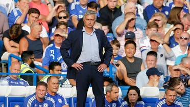Chelsea's manager Jose Mourinho and team doctor Eva Carneiro, third from right, during the English Premier League soccer match between Chelsea and Swansea City. AP 