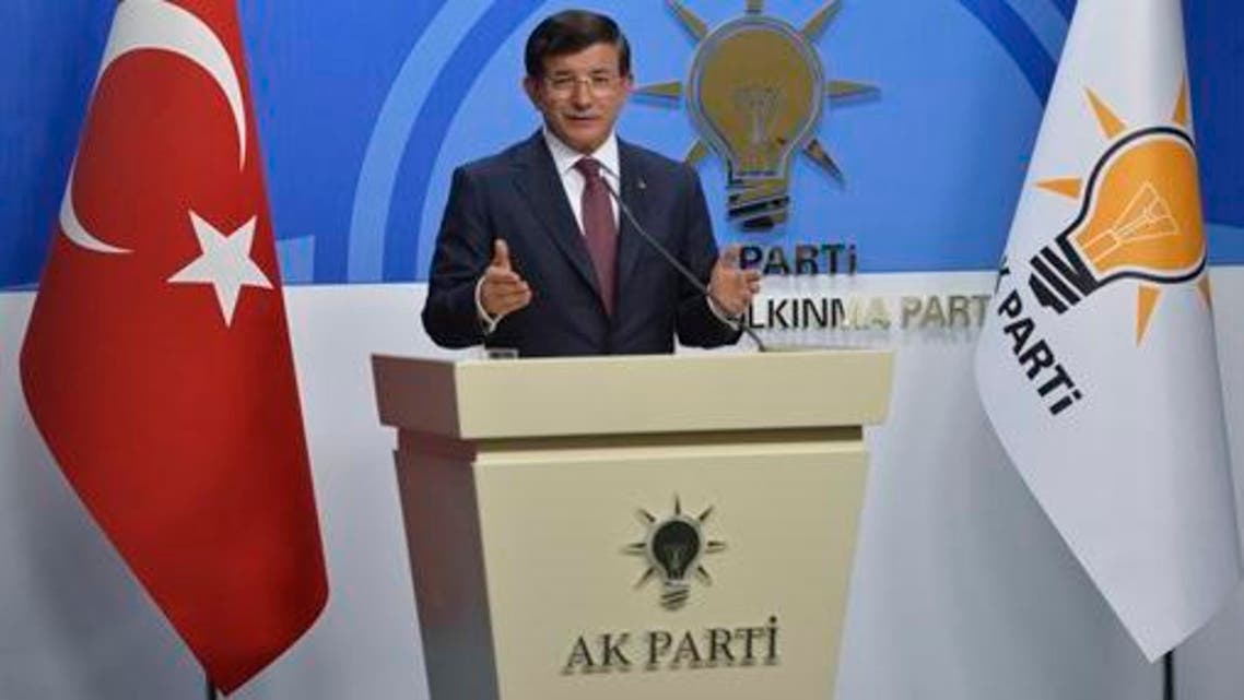 Turkish Prime Minister and leader of Justice and Development Party (AKP) Ahmet Davutoglu, talks to reporters in Ankara, Turkey, Thursday, Aug. 13, 2015. Davutoglu's efforts to forge a coalition alliance with the country's pro-secular party have failed, edging the country closer toward new elections. His Islamic-rooting ruling party lost its majority in elections in June, forcing it to seek a coalition alliance to remain in power. Elections are likely to be called if no government is formed by the end of next week. (AP Photo)