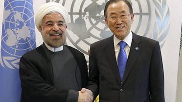 Hassan Rouhani and Ban Ki Moon at the UN Headquarters. (AP)