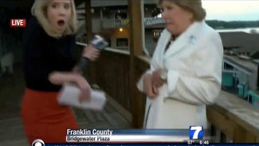 his TV video frame grab courtesy of WDBJ7-TV in Roanoke, Virginia shows Alison Parker (L) the moment shots ring out during an interview on tourism with Vicki Gardner. (AFP)