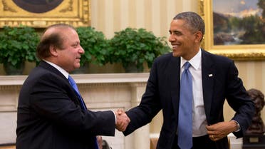  President Barack Obama shakes hands with Pakistan Prime Minister Nawaz Sharif at the conclusion of their meeting in the Oval Office of the White House in Washington, Wednesday, Oct. 23, 2013. In the rocky relationship between the U.S. and Pakistan, the mere fact that Obama and Sharif sit down is seen as a sign of progress. Few breakthroughs are expected on the numerous hot-button issues on their agenda Wednesday, including American drone strikes and Pakistan's alleged support of the Taliban. (AP Photo/Pablo Martinez Monsivais)