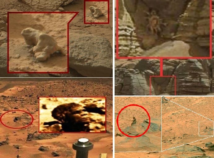 وشاهدوا في المريخ ما يشبه العقرب والضفدع والمرأة الجالسة على صخرة، حتى وأوباما أيضا
