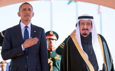 President Barack Obama and Saudi Arabian King Salman bin Abdul Aziz stand during the arrival ceremony in Riyadh back in January. (File photo: AP)