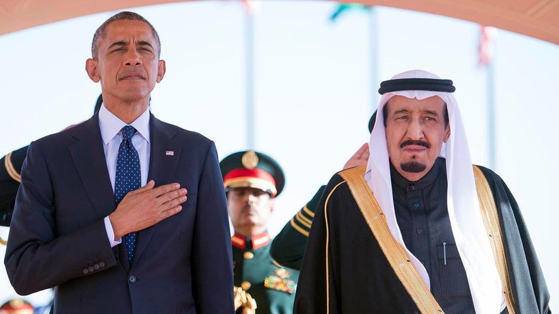 President Barack Obama and Saudi Arabian King Salman bin Abdul Aziz stand during the arrival ceremony in Riyadh back in January. (File photo: AP)
