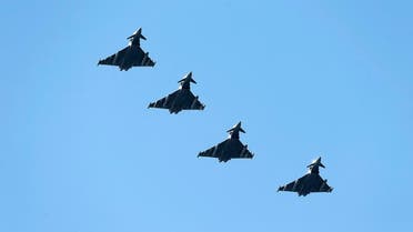 Four British Eurofighter Typhoons from the Royal Air Force arrive at Bodoe Main Air Station on the first day of the NATO Arctic Challenge Exercise, May 25. (Reuters)