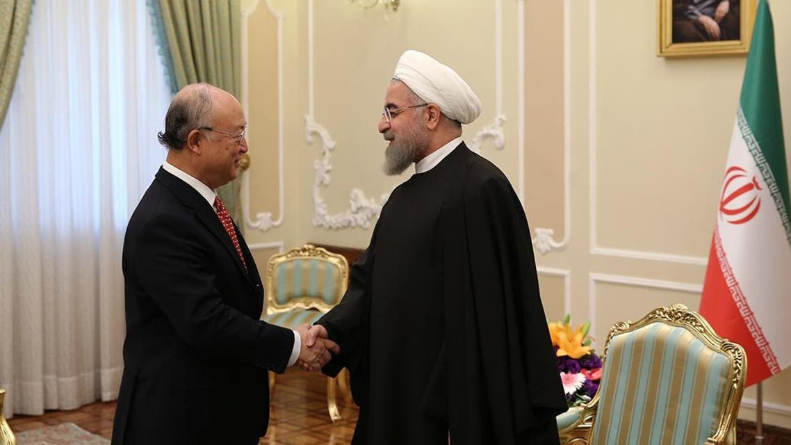 A handout picture released the official website of the Iranian President Hassan Rouhani shows him (R) meeting with UN atomic agency chief Yukiya Amano as a December deadline looms for the completion of a long-running investigation into the country's past nuclear activities on September 20, 2015 in the capital Tehran. AFP
