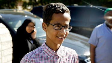 Ahmed Mohamed, 14, listens to a question outside his family's home in Irving, Texas. (AP)