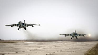 Sukhoi Su-25 jet fighters take off during a drill at the Russian southern Stavropol region, March 12, 2015. (Reuters)