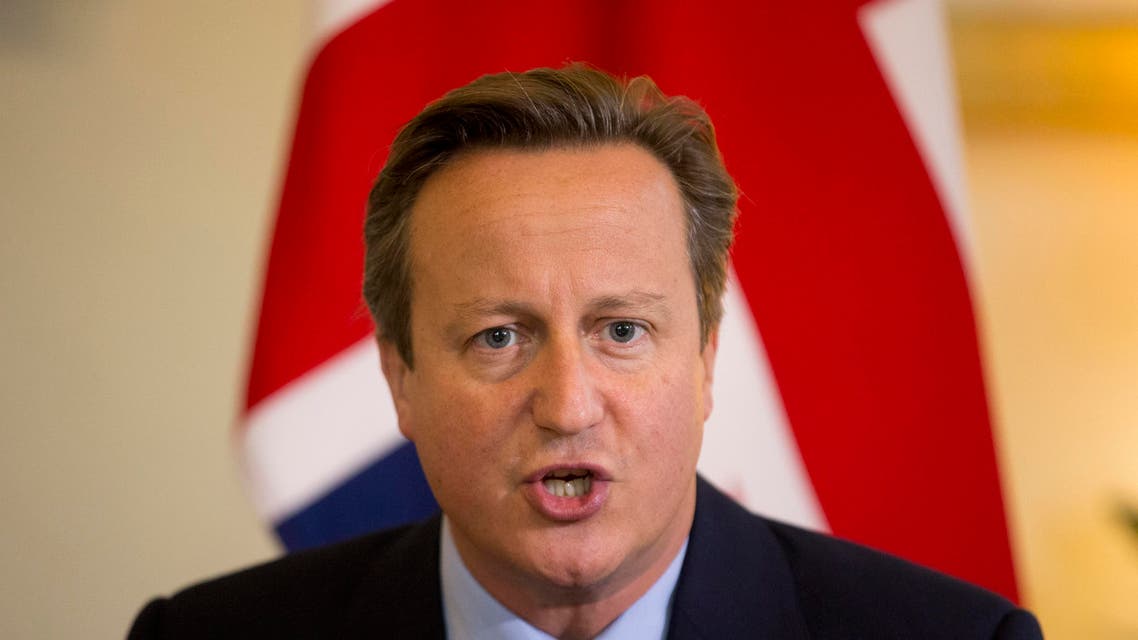 British Prime Minister David Cameron speaks during his meeting with Danish Prime Minister Lars Loekke Rasmussen during their meeting at 10 Downing Street, London, Monday, Sept. 21, 2015. (AP Photo/Matt Dunham, Pool)