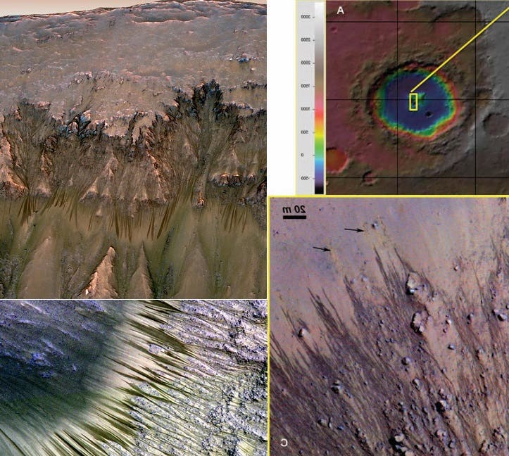 الخطوط المتعرجة المتكررة في المريخ أكبر دليل على وجود مكامن عملاقة للماء تحت سطحه