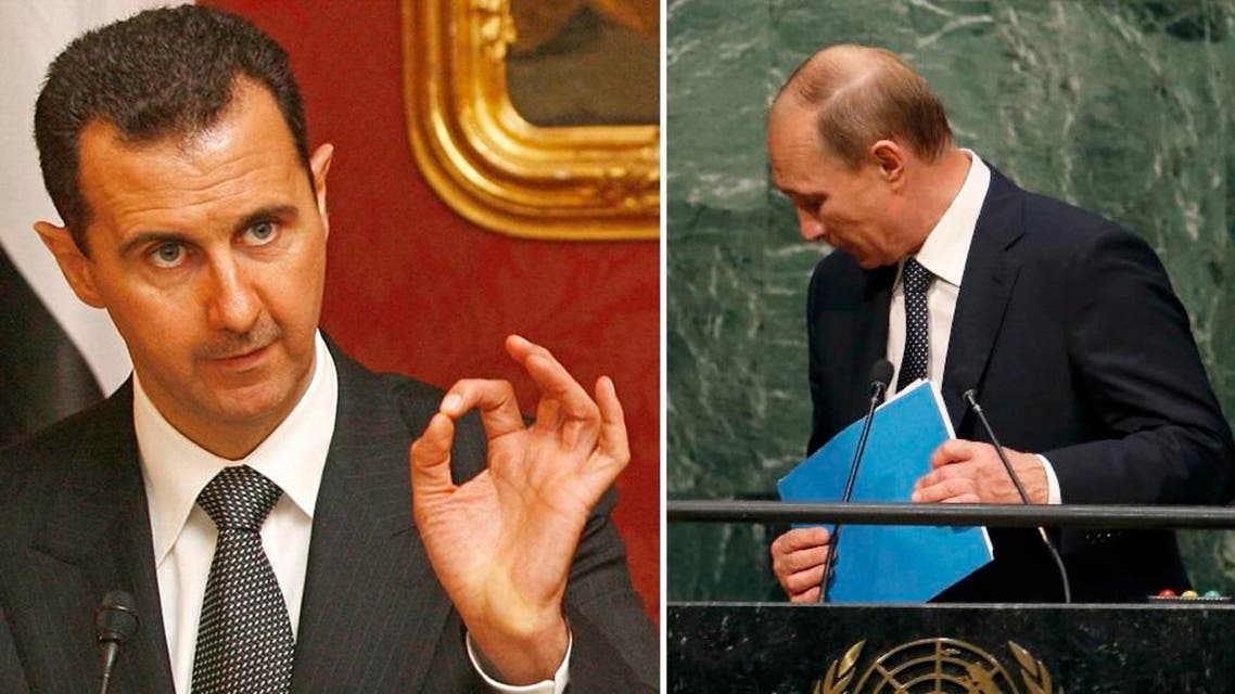 As expected, Putin (R) glossed over Assad’s (L) brutal crackdown on peaceful protestors demanding greater freedoms. (AFP and Reuters)
