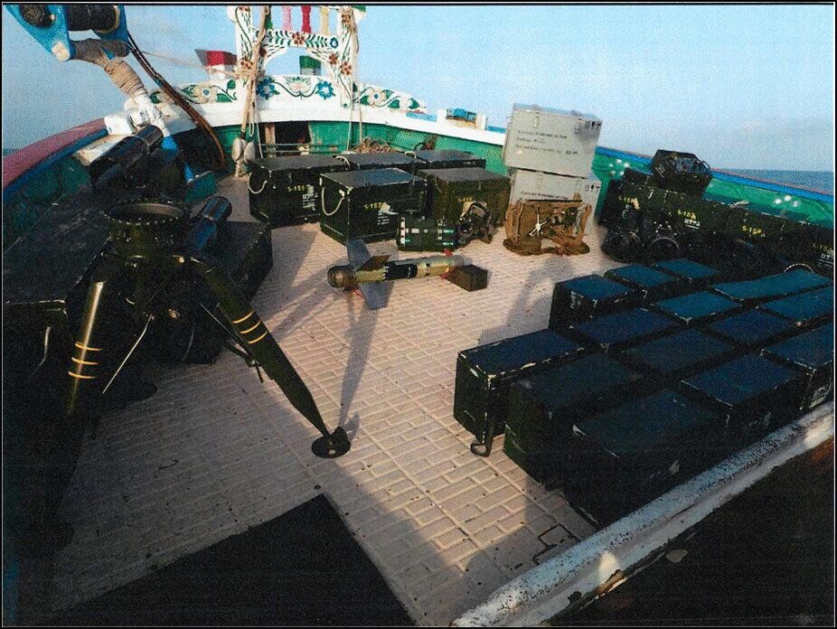 When the boat was first seized, a number of rockets and missiles were found on board. (Al Arabiya)