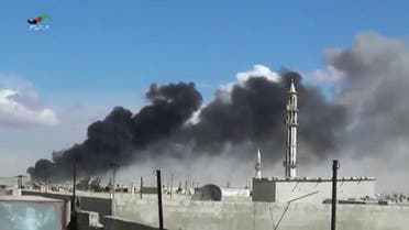 In this image made from video provided by Homs Media Centre, smoke rises after airstrikes by military jets in Talbiseh of the Homs province. (AP)