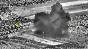 Footage released by Russia's Defence Ministry shows smoke rising after airstrikes carried out by Russian air force on what Russia says was a bomb factory in Maarat al-Numan, south of the town of Idlib. (File: Reutes)