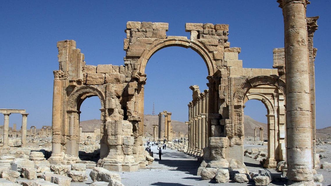 A file picture taken on June 19, 2010 shows the Arch of Triumph among the Roman ruins of Palmyra, 220 kms northeast of the Syrian capital Damascus. (AFP)