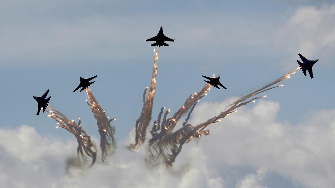 Sukhoi Su-27 jet fighters of the Russkiye Vityazi (Russian Knights) aerobatic team perform during the MAKS International Aviation and Space Salon in Zhukovsky outside Moscow, Russia, August 30, 2015. (Reuters)