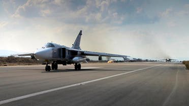  A Russian SU-24M jet fighter prepares to take off from an airbase Hmeimim in Syria. (AP)