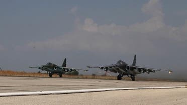 طائرات حربية روسية في مطار حميميم في اللاذقية في سوريا