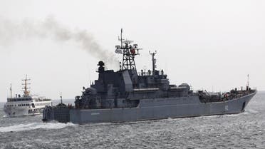 The Russian Navy's large landing ship Novocherkassk sails in the Bosphorus, on its way to the Mediterranean Sea, in Istanbul, Turkey, Oct.  8, 2015. (Reuters)