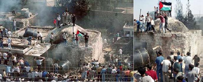 وبعد الحريق ارتفع العلم الفلسطيني فوق قبة المقام