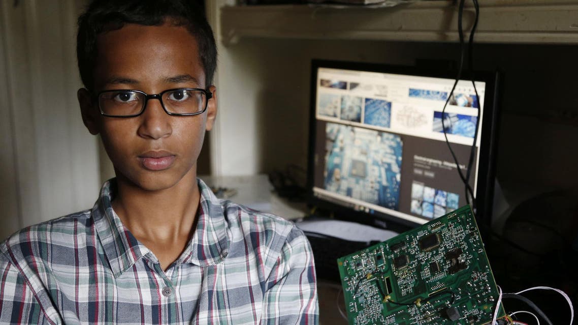 Irving MacArthur High School student Ahmed Mohamed, 14, was arrested and interrogated by police Monday after bringing a homemade clock to school. (Vernon Bryant / The Dallas Morning News via AP)