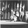 Prince Faisal bin Abdul Aziz, Viceroy of Hijaz and Minister of Foreign Affairs; Chairman of the Delegation from Saudi Arabia, Signing the Charter at a ceremony held on June 26, 1945.