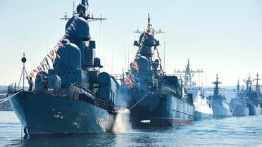 Russian navy battle ships station in the bay during a rehearsal of the Russian Navy Day parade in Sevastopol, Crimea. (File photo: AP)