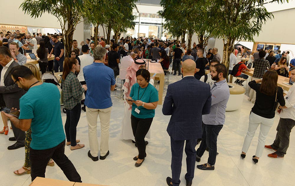 Customers, members of the media and staff mingle at the Dubai Apple store opening (Photo: Peter Harrison)