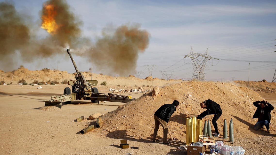File photo of Libya Dawn fighters firing an artillery cannon at IS militants near Sirte March 19, 2015. (Reuters)