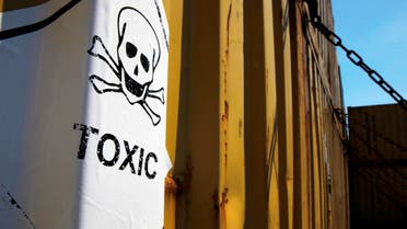 In this photo taken on Tuesday, May 13, 2014, a sticker reading "Toxic" on containers carrying Syria's dangerous chemical weapons AP 