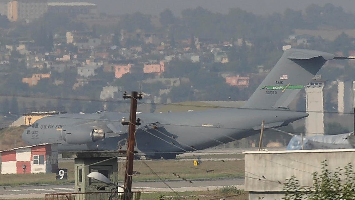 A United States Air Force cargo plane maneuvers on the runway after it landed at the Incirlik Air Base, in Adana, southern Turkey, Sunday, Aug. 9, 2015. The U.S. European Command said in a statement Sunday that the U.S. Air Force deployed a “small detachment” of six F-16 fighter jets, support equipment and about 300 personnel at Incirlik Air Base. Turkey last month carried out airstrikes against Islamic State targets and had agreed to allow the U.S. to use the strategically located base in the coalition against the Islamic State group in Syria. (AP Photo)