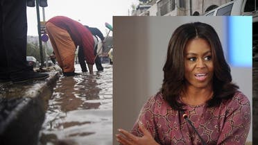Storms and flash floods in Amman meant she had been unable to leave Doha after delivering a keynote speech. (AP)
