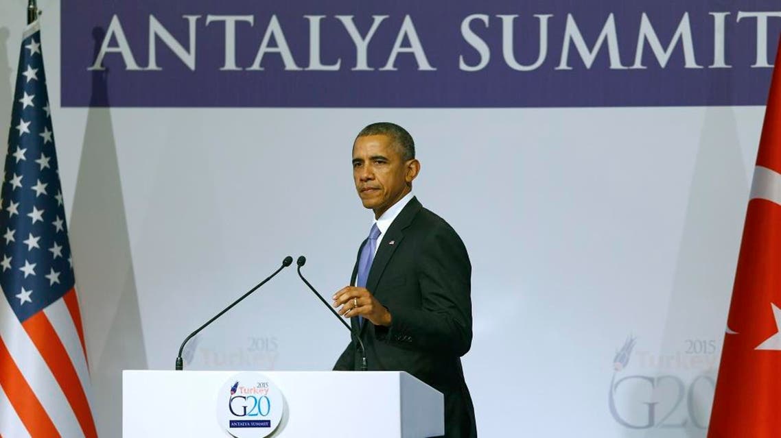 U.S. President Barack Obama arrives for a news conference following a working session at the Group of 20 (G20) leaders summit in the Mediterranean resort city of Antalya, Turkey, November 16, 2015. REUTERS