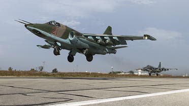 Russia's Defence Ministry handout photo shows Sukhoi Su-25 fighter jets taking off from Hmeymim air base near Latakia, Syria. (Reuters)