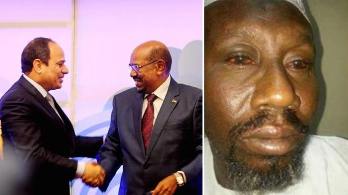 The Egyptian President meeting his Sudanese counterpart earlier this year next to an image of Sudanese national Yehia Zakaria, who was arrested this month by Egyptian police. (Reuters/ Al Masry Al Youm)