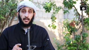 Image taken from ISIS video footage shows a man identified in the subtitiles as Abo Ibrahim al Jarzawy speaking. (Reuters)